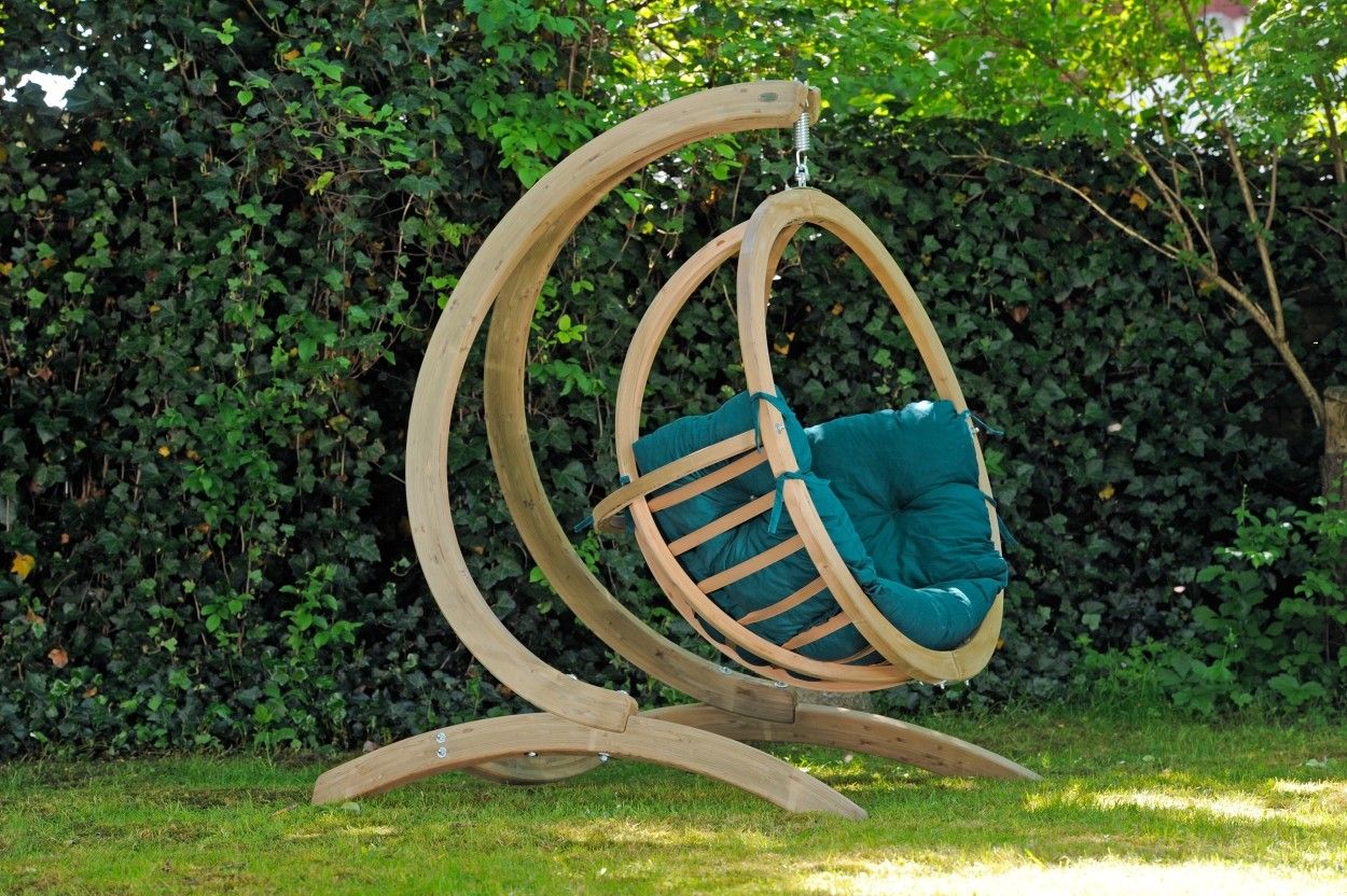 Amazonas Globo Chair Hangstoel Groene Kussens + Luxe Houten Standaard