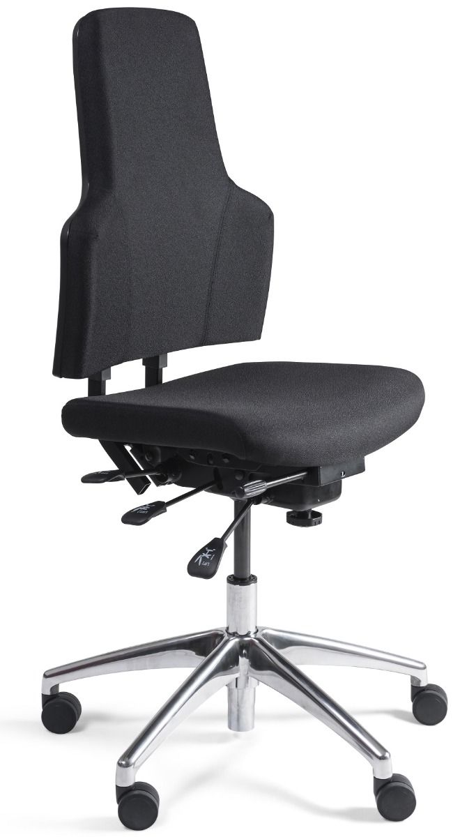 24Designs Wenen Ergonomische Bedrijfsstoel EN1335 - Stof Zwart - Aluminium Onderstel