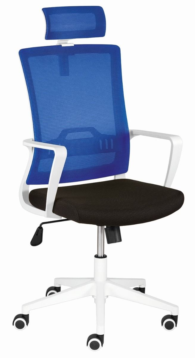 24Designs Vision Bureaustoel - Stof Blauw/Zwart - Witte Kruispoot