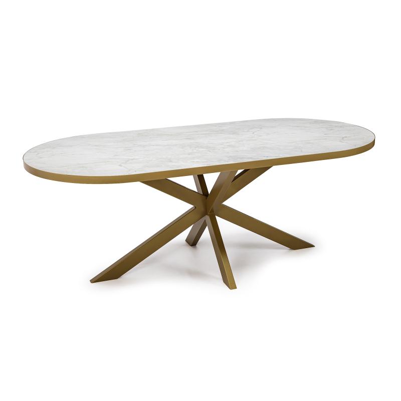 Stalux Plat ovale eettafel 'Noud' 180 x 100, kleur goud / wit marmer