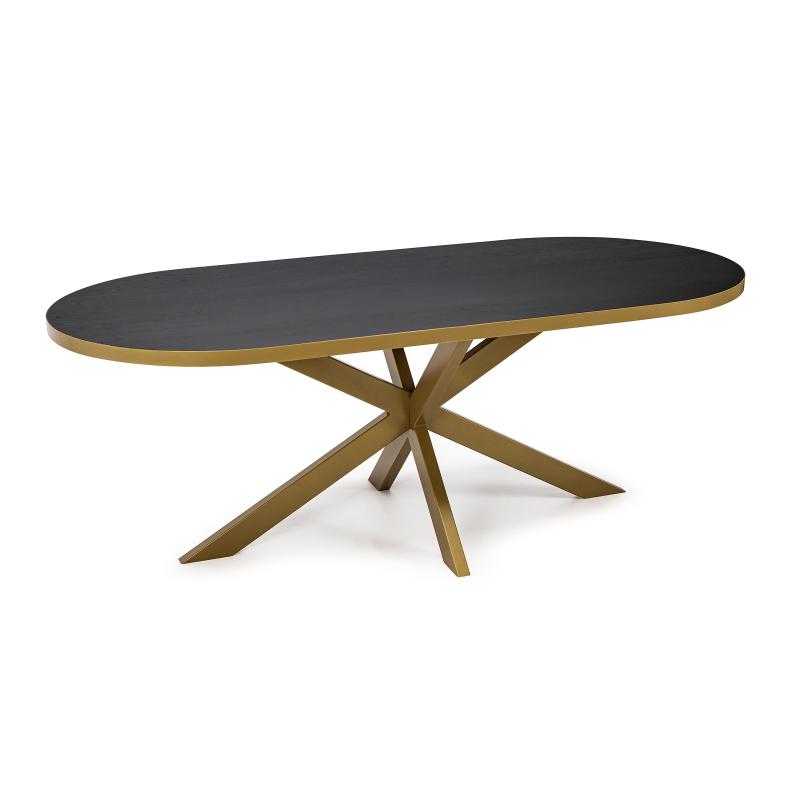 Stalux Plat ovale eettafel 'Noud' 210 x 100, kleur goud / zwart eiken