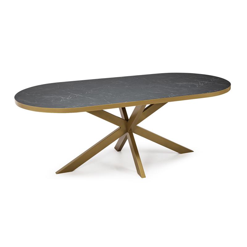 Stalux Plat ovale eettafel 'Noud' 180 x 100, kleur goud / zwart marmer