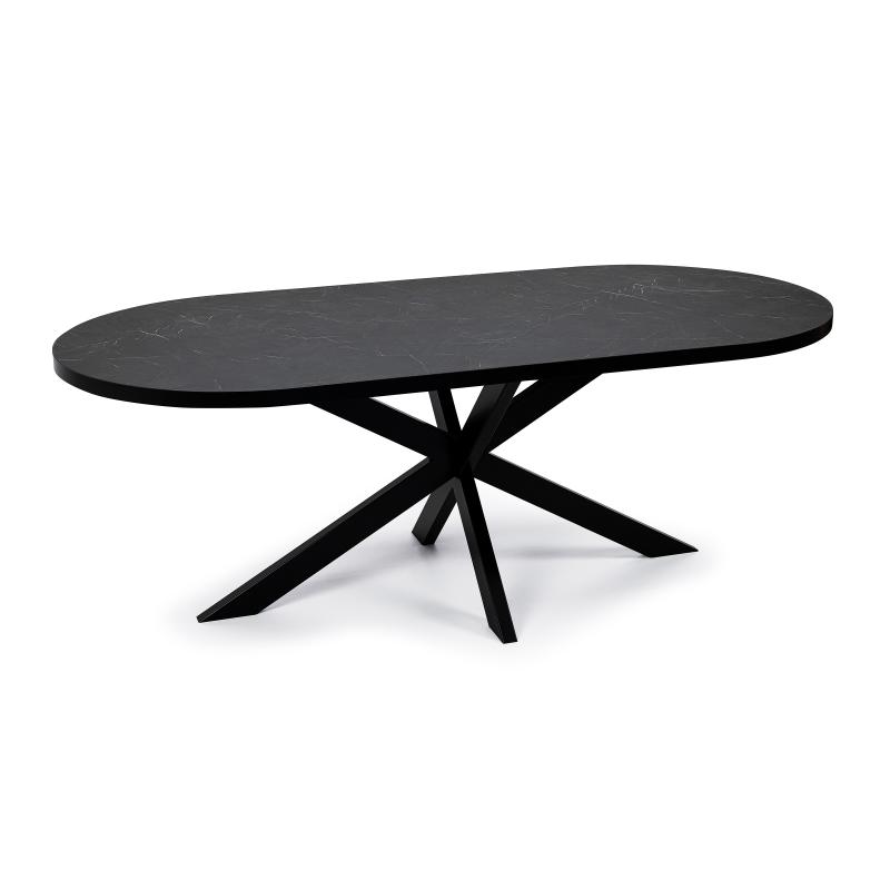 Stalux Plat ovale eettafel 'Noud' 240 x 100, kleur zwart / zwart marmer