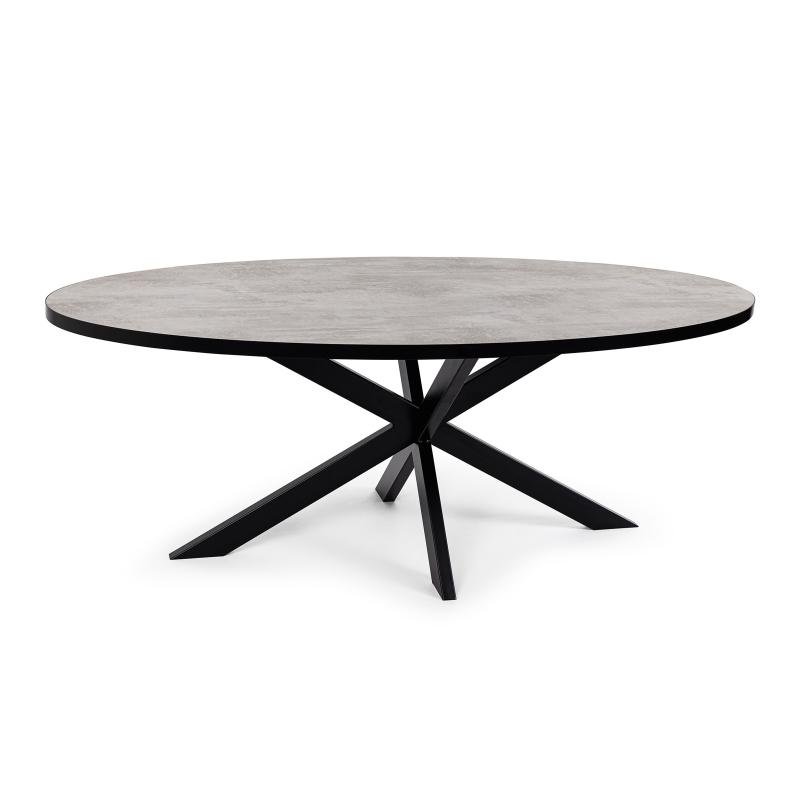 Stalux Ovale eettafel 'Mees' 210 x 100cm, kleur zwart / beton