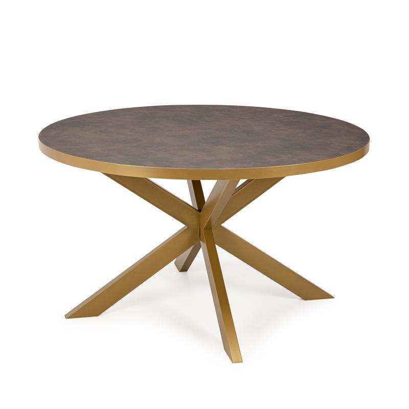 Stalux Ronde eettafel 'Daan' 135cm, kleur goud / lederlook bruin