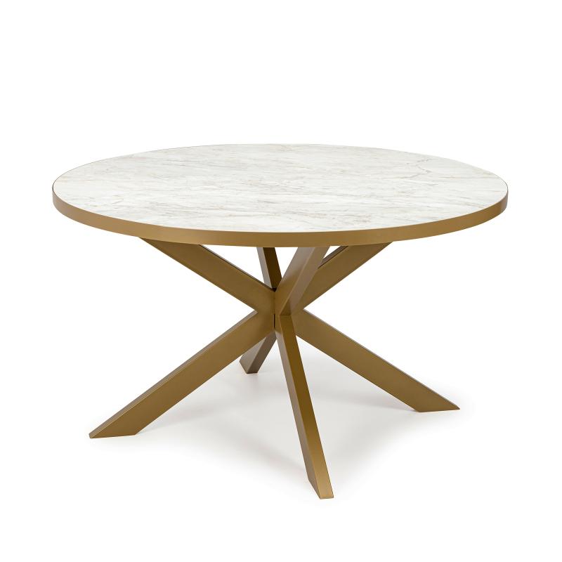 Stalux Ronde eettafel 'Daan' 148cm, kleur goud / wit marmer