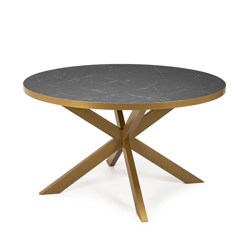 Stalux Ronde eettafel 'Daan' 148cm, kleur goud / zwart marmer