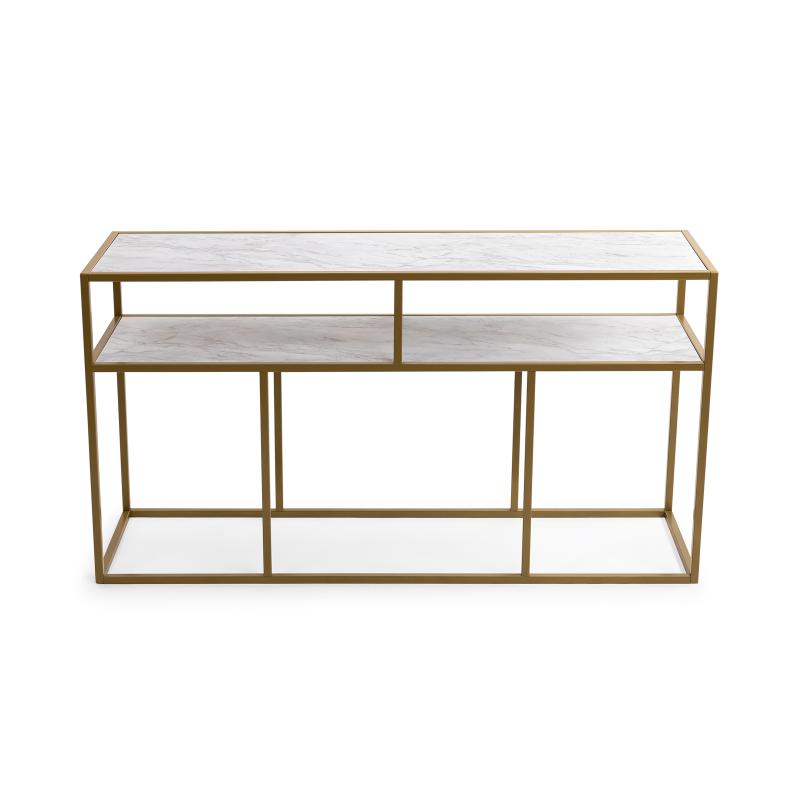 Stalux Side-table 'Teun' 150cm, kleur goud / wit marmer