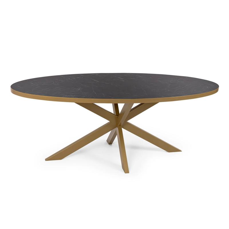 Stalux Ovale eettafel 'Mees' 240 x 110cm, kleur goud / zwart marmer