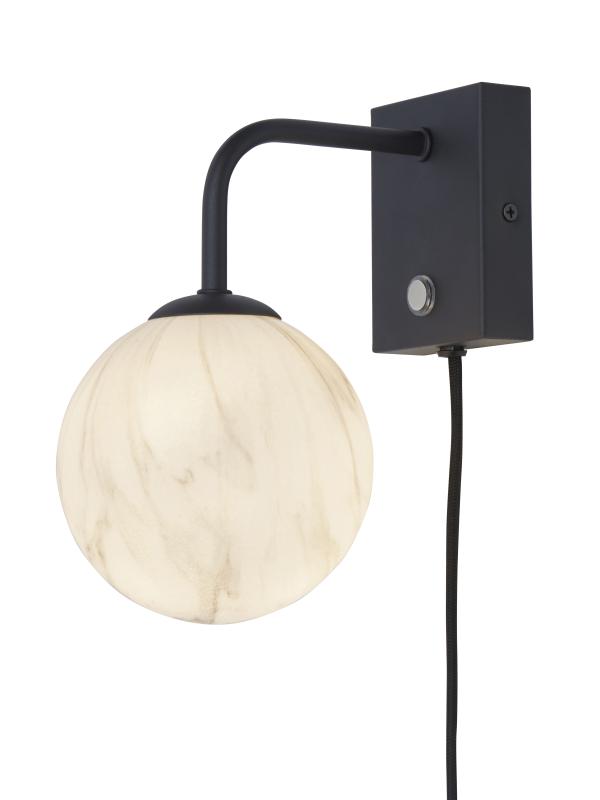 Wandlamp Carrara - Zwart/Wit - 12x18x21cm