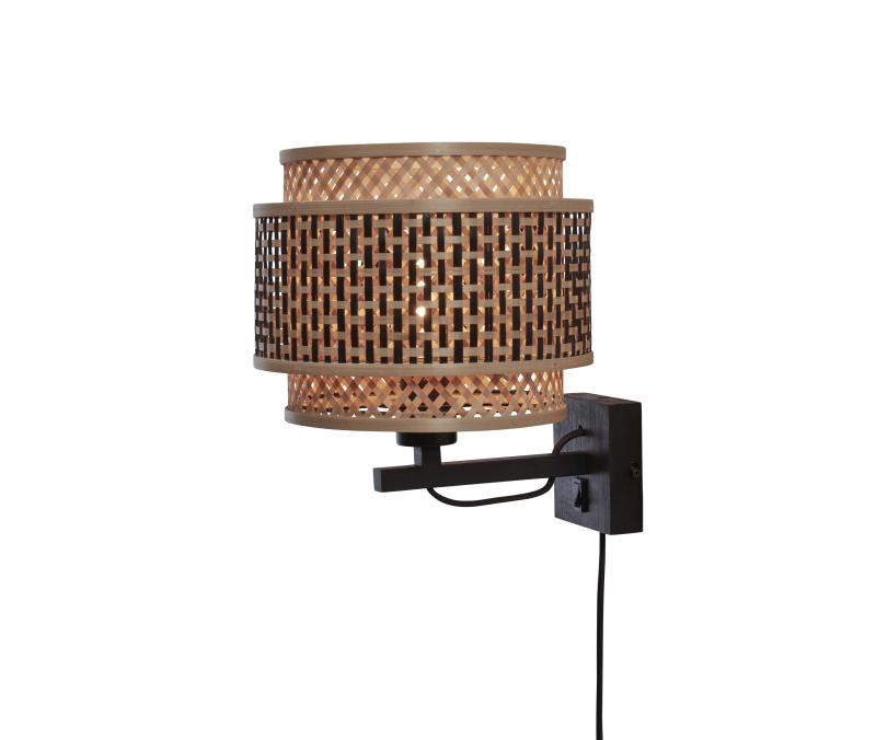 Wandlamp Bhutan - Bamboe/Zwart - Ø25cm