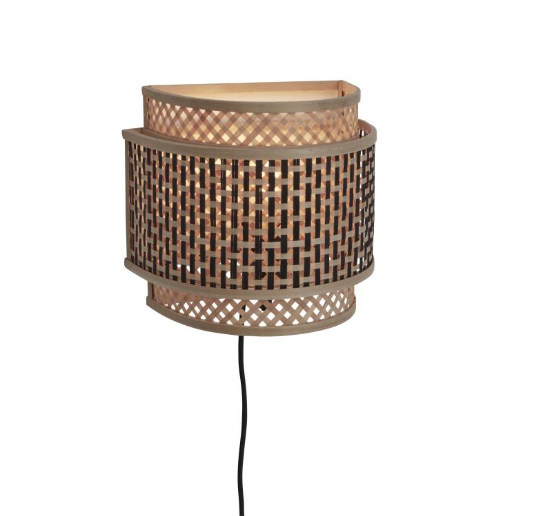 Wandlamp Bhutan - Bamboe/Zwart - 24x12x21cm