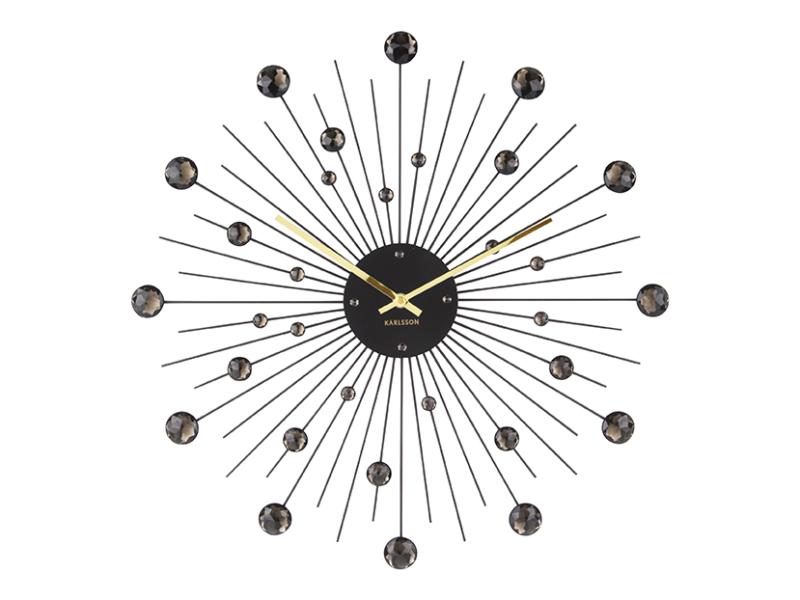 Wall clock Sunburst crystal black large